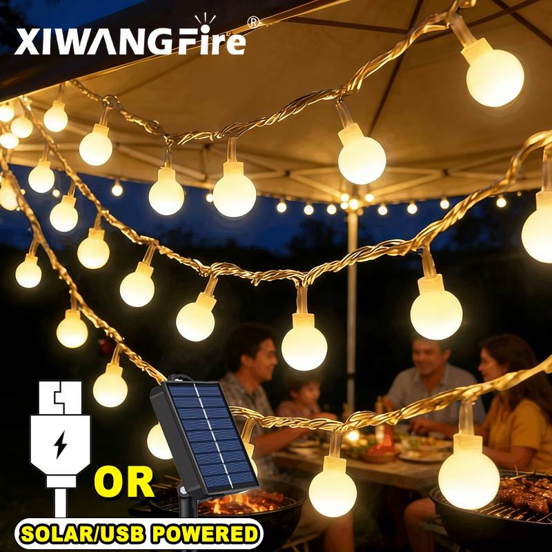Sustainable Living Architecture - 3-10M Solar-/USB-/Batterie-Lichterketten, Feenhafte Kugel-LED-Lichter, Wasserdicht für